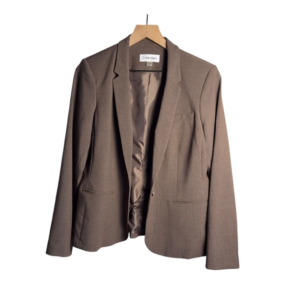 Calvin Klein Petite Single Button Brown Blazer Size 12P - Picture 3 of 13